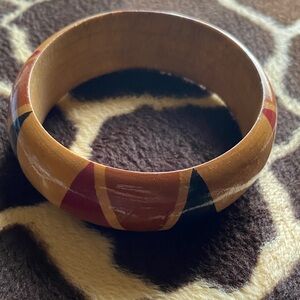 Vintage 80’s Hand Painted Shellacked Wooden Bangle Bracelet